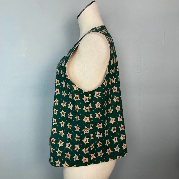 VINTAGE Handmade Holiday Stars Christmas Folk Art Button Up Vest Farmhouse Large - Picture 4 of 12